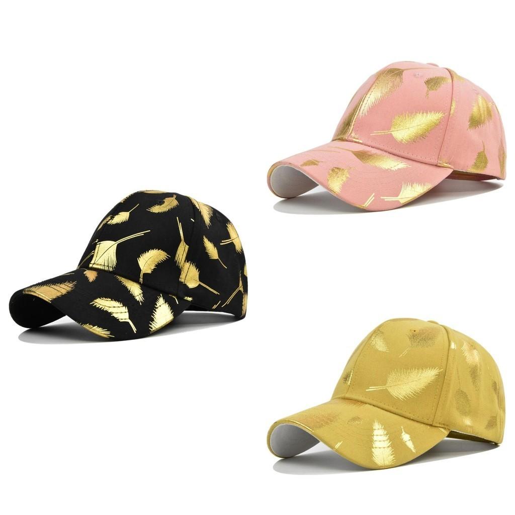 New Gold Leaf Print Baseball Cap Korean Style Gold Foil Baseball Cap Student Duck Tongue Cap Round Top Sun Hat Wholesale