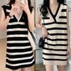 Полосатое вязаное платье, женское летнее свободное платье без рукавов, женские мини-платья, женское платье-миди, платье-комбинация