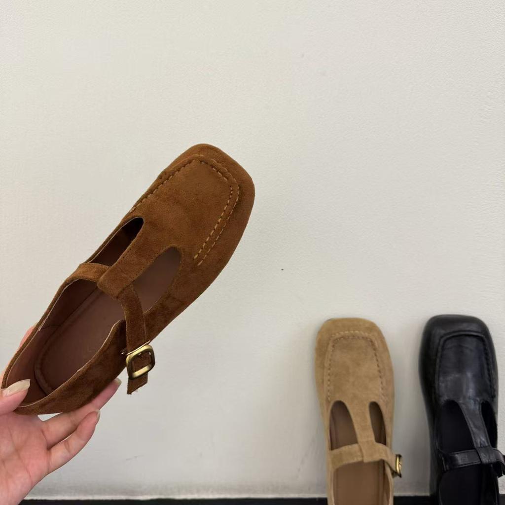 Retro Japanese Square Head Single Shoes Women's 2025 Spring and Autumn New Niche Hollow T-band Inner Height Increase Mary Jane Shoes