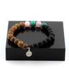 Stones and Minerals. Congo Malachite Pearl Bracelet + Pink Opal + Matte Black Onyx + Wood Made In France.