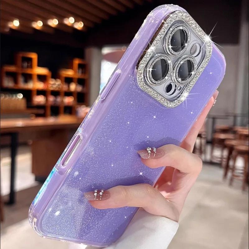Акриловый чехол-бампер 2-в-1 с блестками и стразами, конфетного цвета, для iPhone 16 15 14 13 12 11 Pro Max Plus, украшенный защитный чехол