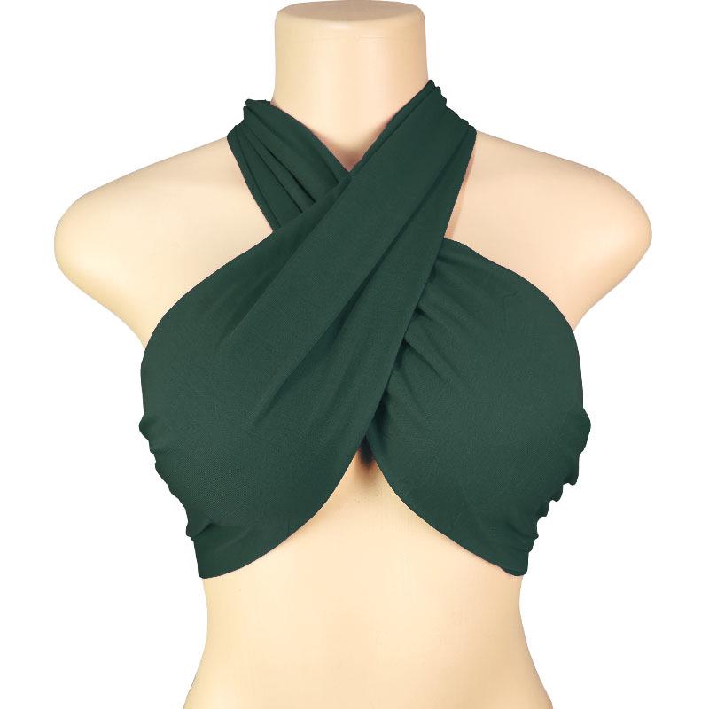Spring Women's Solid Color Halter Neck Bandeau Top with Tie-up Chest Wrap