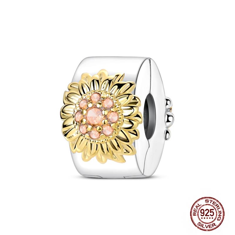 Round 925 Copper Clasp Pave Clip Charms Blue Star Moon Butterfly Slide Safety Chains Spacer Beads Fits Original Bracelet Zircon