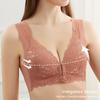 Женский кружевной бюстгальтер без косточек с подкладкой, беспроводной бюстгальтер, кружевной бюстгальтер с цветочным принтом, застежка спереди, гладкий демисезонный бюстгальтер, кружевные бюстгальтеры, тонкий мягкий бюстгальтер пуш-ап