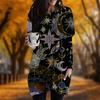 New In Autumn Crystal Starry Sky Print Plus Size Dress Women O'neck Long Sleeves Casual Pocket Dresses