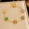 DIEYURO 316L Stainless Green WaterDrop Crystal Inlay Flowers Necklace Bracelet Earrings Set Lady Classic Elegant Jewelry Sets