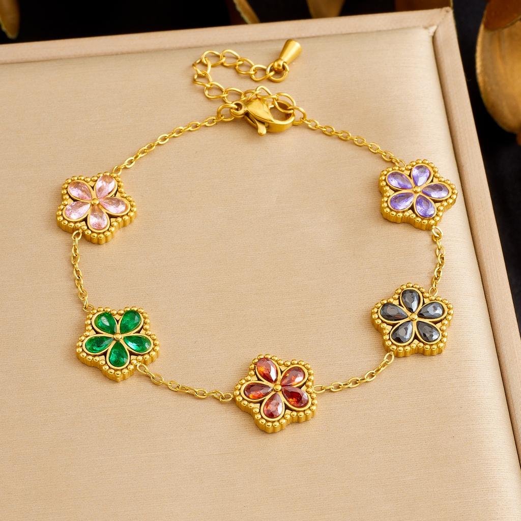 DIEYURO 316L Stainless Green WaterDrop Crystal Inlay Flowers Necklace Bracelet Earrings Set Lady Classic Elegant Jewelry Sets