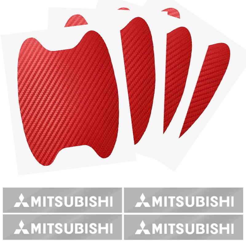knpc3 Car Door Sticker Carbon Fiber Scratches Auto Handle Protection Film Emblem For Mitsubishi Lancer ASX Mirage Pajero Xpander