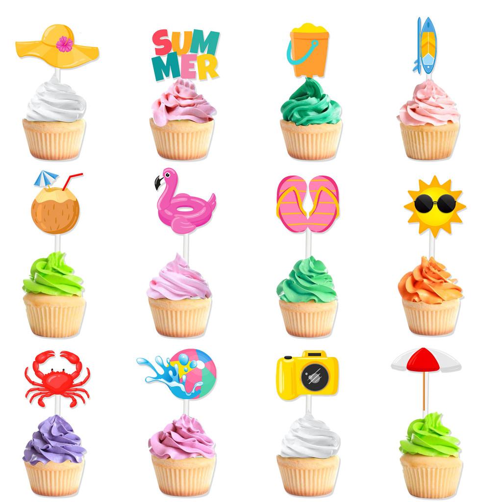 Summer Cake Party Toppers With Paper Flag Inserts Kids Birthday Prop Festival