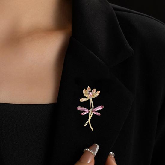Lotus Dragonfly Brooch Exquisite Zinc Alloy Rhinestone Pin Sweaters Hats Bags Badge Multi-Functional Accessory