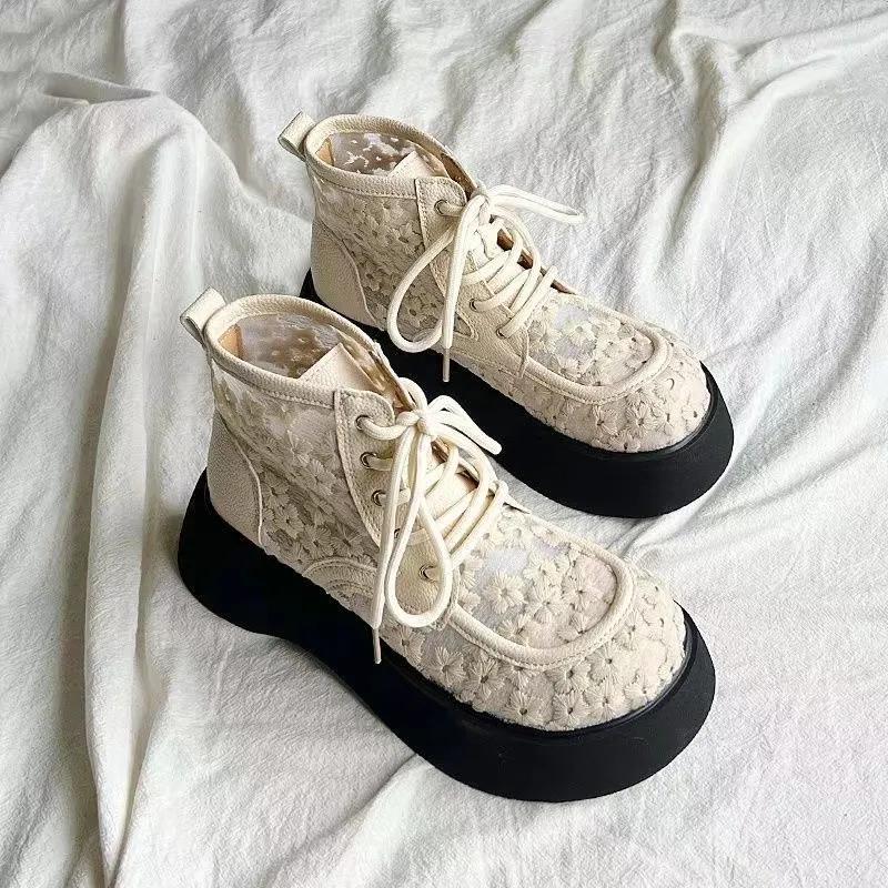 Модные летние короткие сапоги из полой сетки для женщин, тонкие дышащие туфли на толстой подошве, модные универсальные повседневные сандалии для принцессы