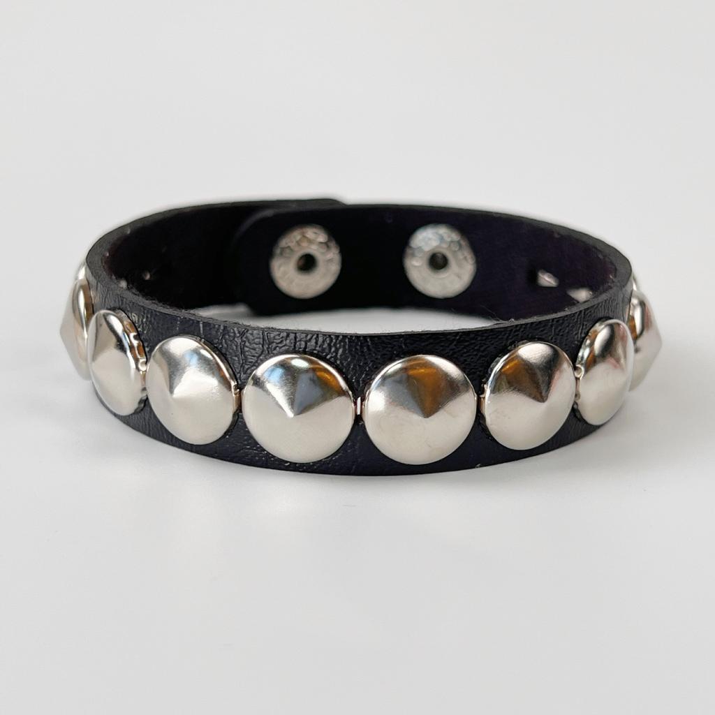 Punk Leather Bracelet, Rivet Spike Wristband, Gothic Chain Cuff, Rock Jewelry, Streetwear Accessory, Biker Hand Band, Unisex