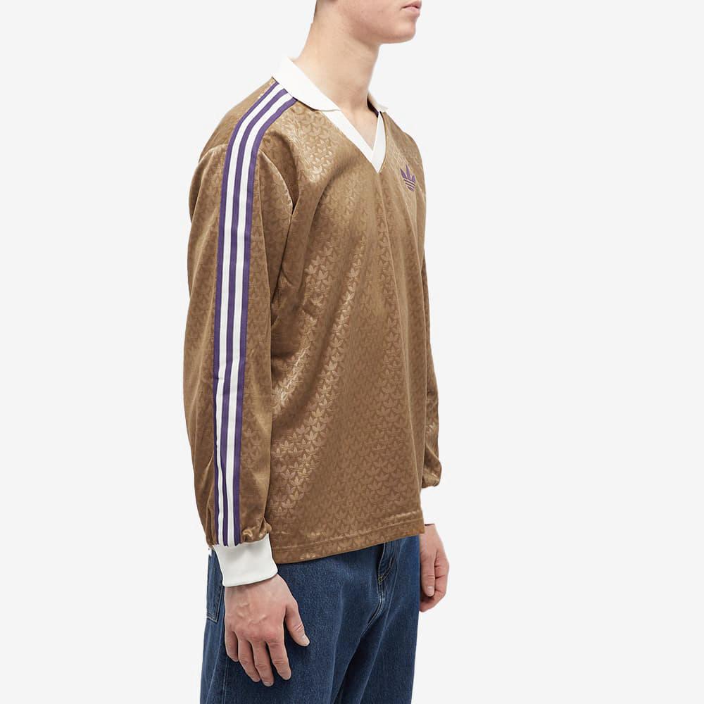 adidas Оригинальная футболка в полоску с трилистником и логотипом с v-образным вырезом и длинными рукавами, мужские топы, коричневые IB3438
