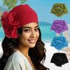 1PC Turban Hat Ethnic Bandana Cap Muslim Vintage Hijab Solid Color Hair Accessories Sun Protection Flower Beading