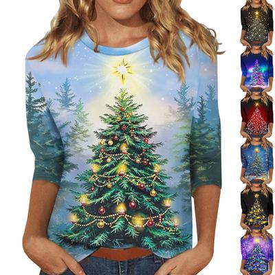 Женская модная повседневная свободная футболка с круглым вырезом и рукавами 3/4 с принтом, женский топ