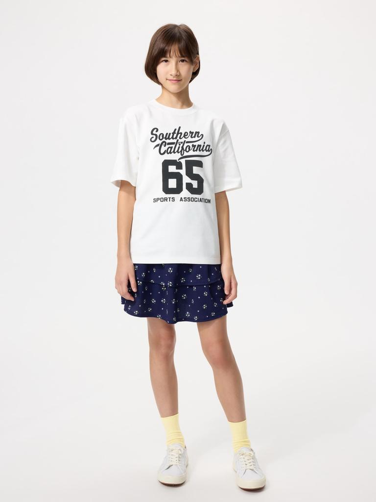 Uniqlo 483414 Хлопковая футболка с графическим принтом AIRism, с круглым вырезом, OFF WHITE, для детей, Япония