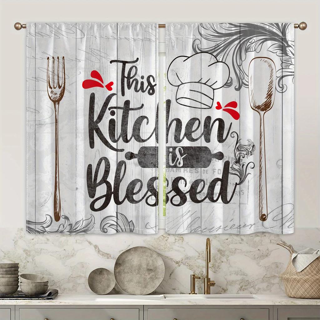 Farmhouse Kitchen Drapes Country Style Rustic Style Fork Knife Retro Window Treatment For Kitchen Bedroom Cafe Living Room Home Dec
