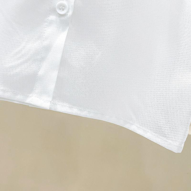 Летняя детская одежда, милые кружевные повседневные топы с короткими рукавами, блузка для детей, модные однотонные рубашки с отложным воротником для девочек