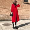 Women Wool Coat Solid Color V-neck Jacket Casual Slim Windbreaker Trend Temperament Top Over The Knee