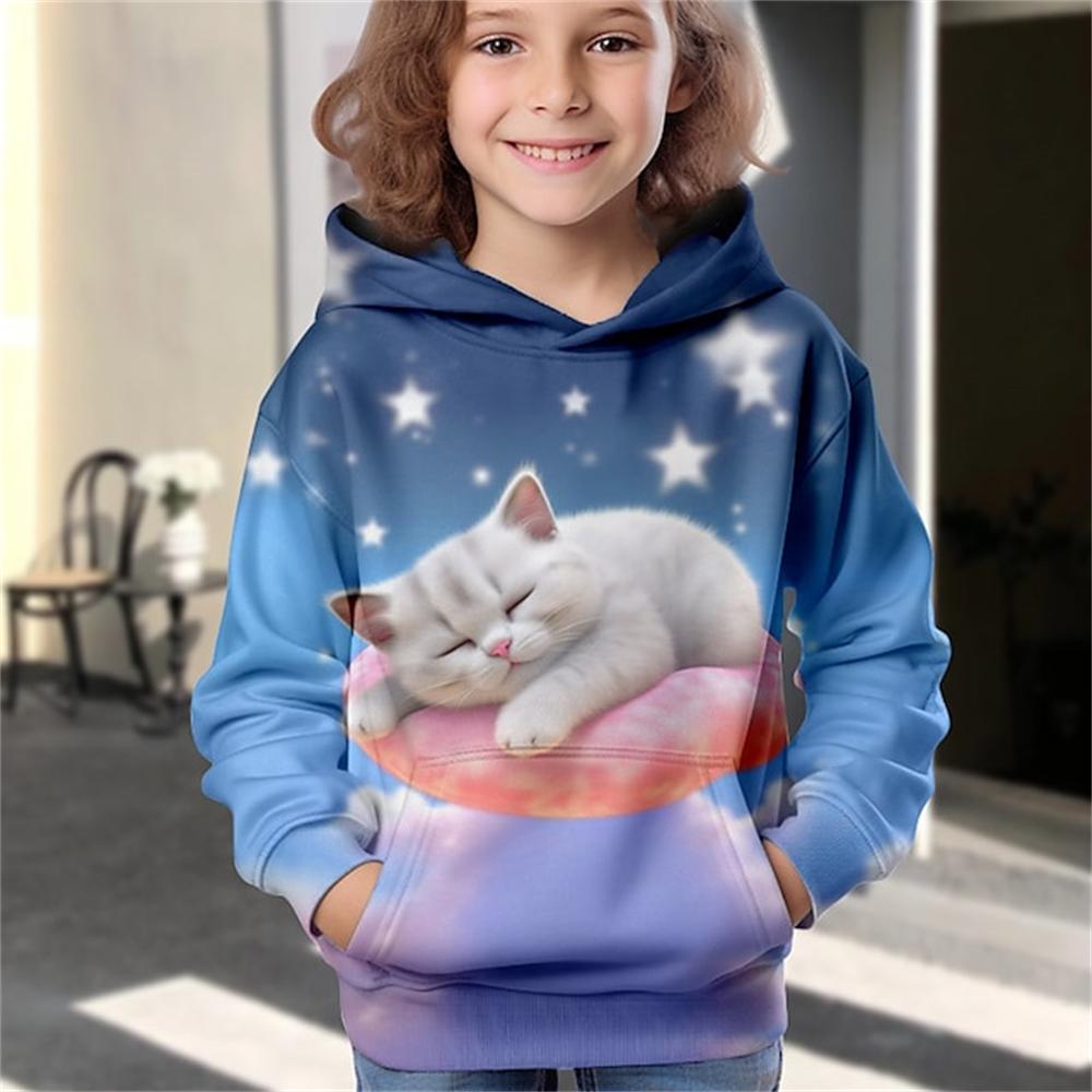 Hoodies Animal Cat 3D Print Kawaii Streetwear Boys Girls Sweatshirts Oversized Unisex Hoodie Kids Hooded Pullovers Tops Clothing