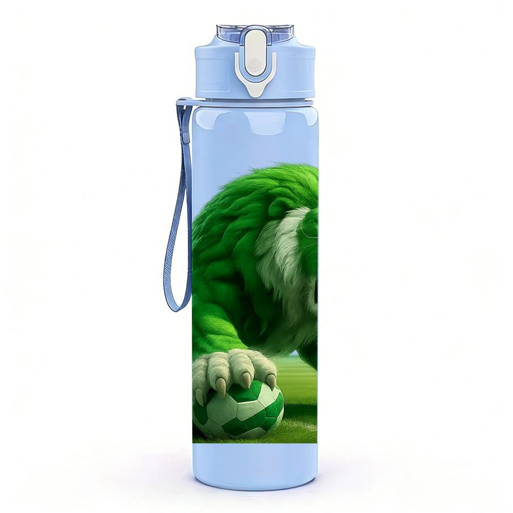 1PC Roaring Green Lion 750ml Color Plastic Sports Water Bottle Leakproof Flip Straw Lid Suitable for Sports Office Home Use