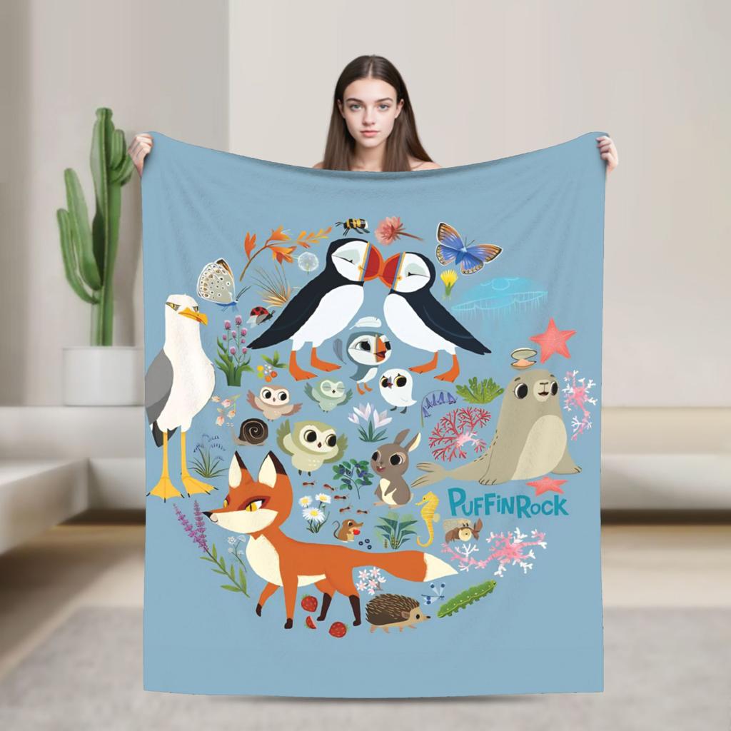Puffin Rock Oona Baba Fashion Blankets Fleece Cartoon TV Watercolor Soft Throw Fashion Blanket for Bedding Throws Quilt Multi-function