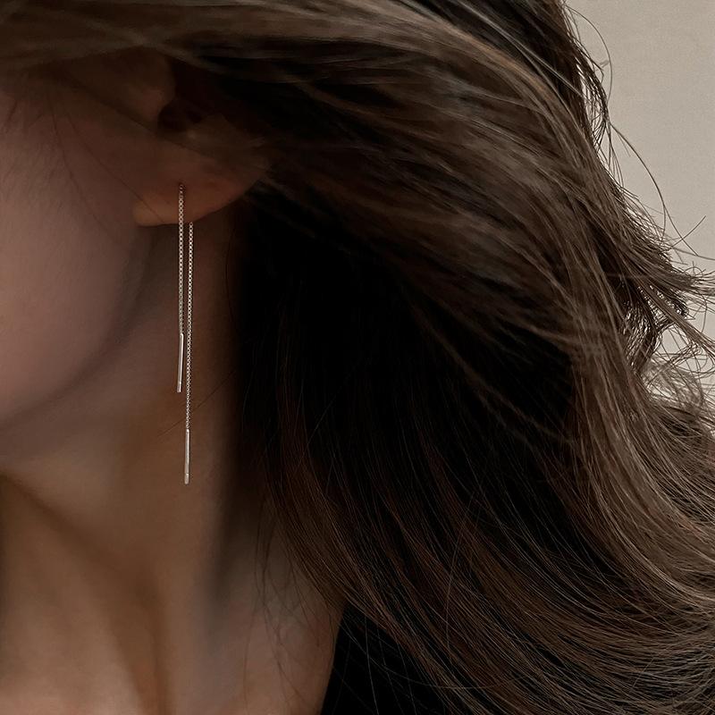 Trend S925 Silver Needle Long Earrings Wire Tassel Chain   Drop Earring Women's Ear Line Straight Hanging Earings Jewelry Gifts