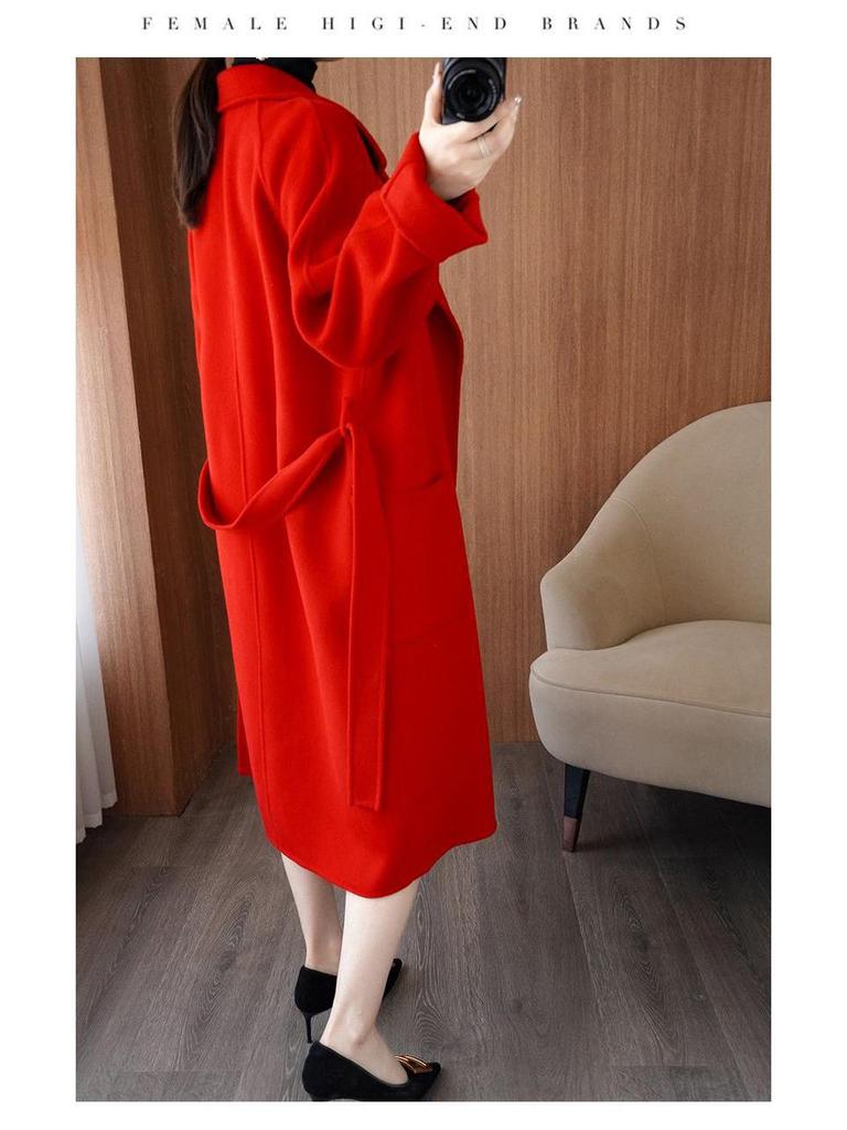 Extra Long Double-Faced Wool Coat for Women - Loose Silhouette, Off-Season Promotion
