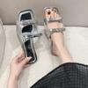2024 Летние пляжные туфли из кожи конфет, женские тапочки на плоской подошве с бантом, женская обувь, простые шлепанцы, открытые тапочки на плоской подошве для женщин