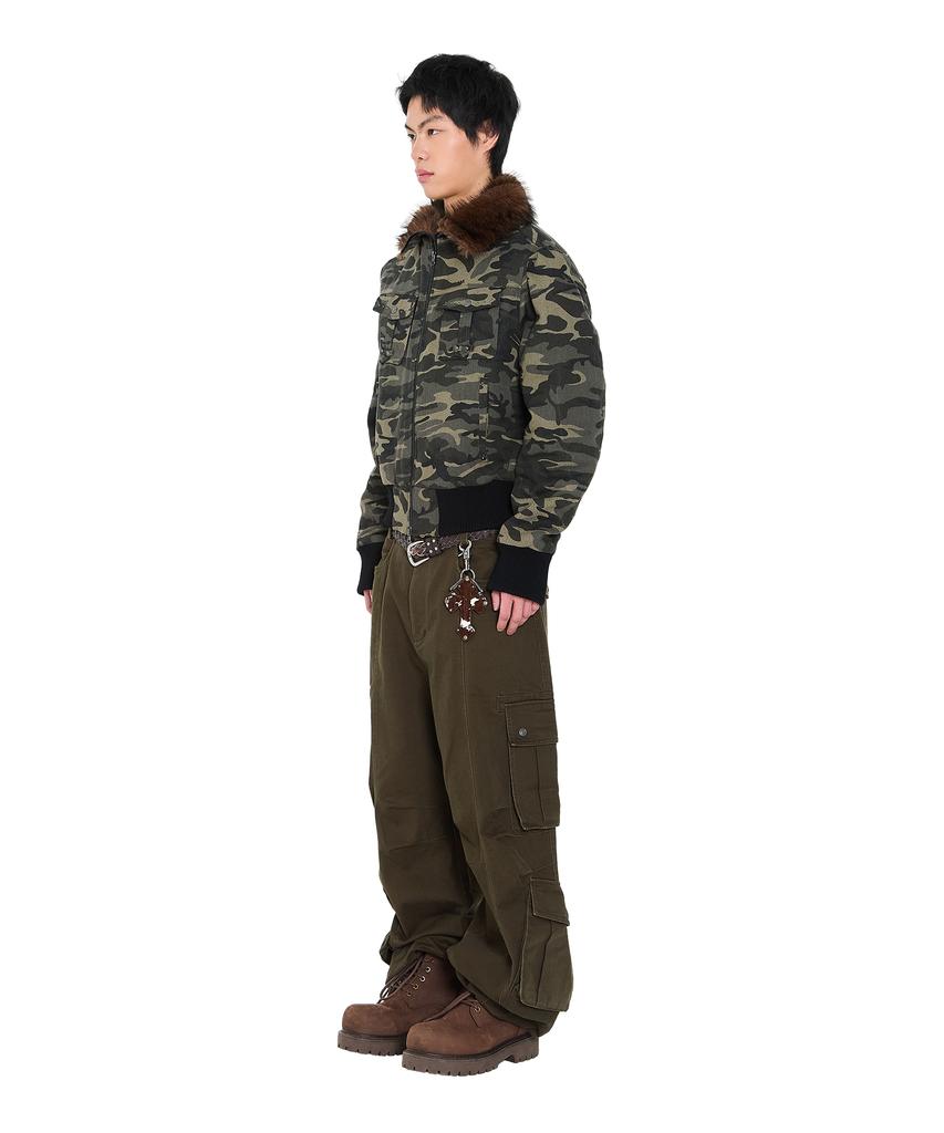 Aakam Studded High Neck Fur Jacket (Camo)