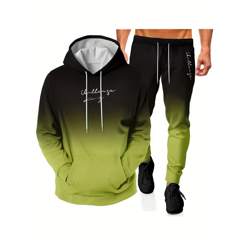 2pcs Men's 3D Print Hoodie and Joggers Set for Casual and Sports Wear