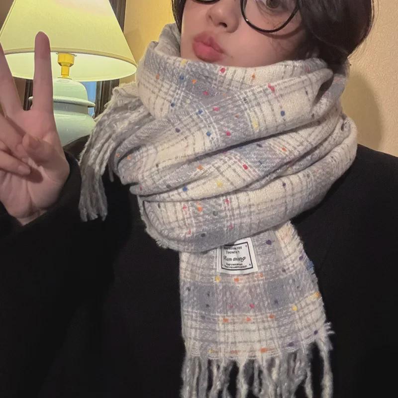 Корейский шарф из искусственного кашемира в горошек - универсальная шаль и шейный платок для женщин на осень/зиму 2024 года