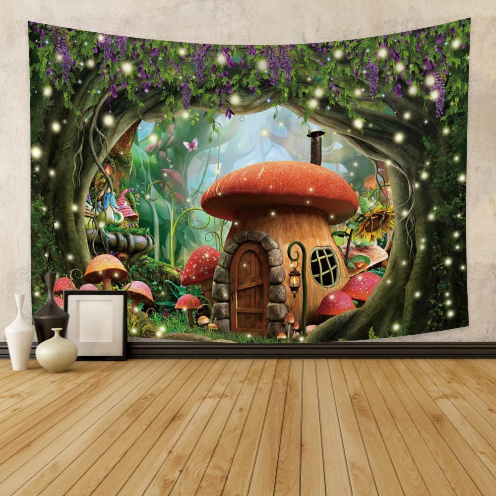 Fairy Tale Forest Tapestry Wall Hanging Fantasy Magic Mushroom Aesthetic For Kids Girls Bedroom Living Room Dorm Party Decor