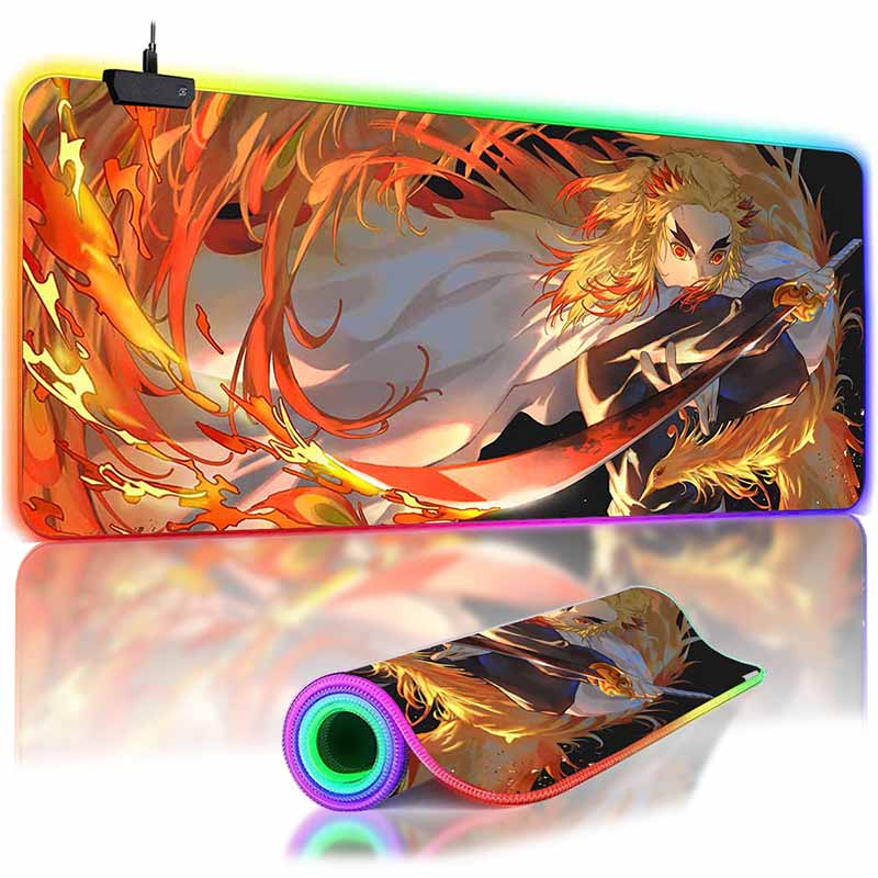 RGB Backlit Anime D_Demon S_Slayer Mouse Pad Cute Anime Grils Lager Gamer Cabinet Overwatched Mouse Mat Non-Slip Keyboard Mat