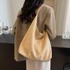 Women Suede Shoulder Bag Retro Single Shoulder Bag Large Capacity Simple Tote Handbag Solid Color Hasp Closure Top Handle Bag