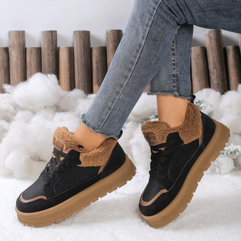 Новые зимние женские ботинки на толстой подошве с круглым носком, модные, повседневные, удобные, теплые хлопковые ботинки, женские ботильоны