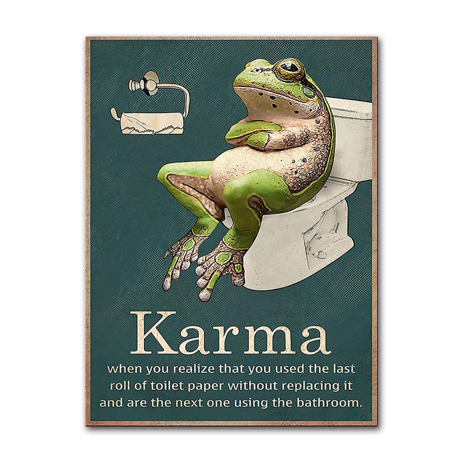 Frog Toilet Paper Funny Quote Karma Wall Art Canvas Painting Retro Posters and Prints Wall Pictures for Bathroom Washroom Decor