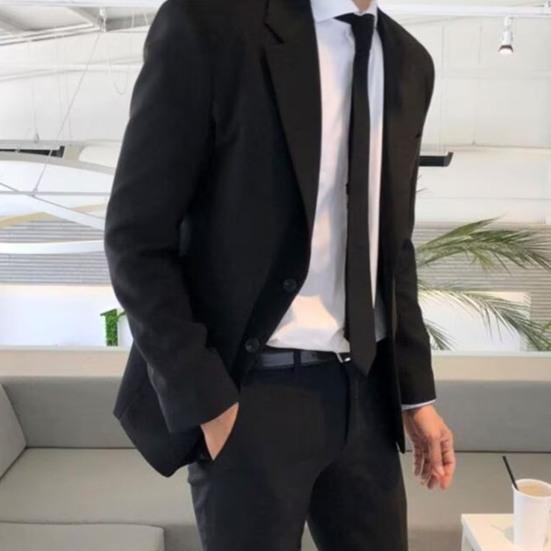 Men Suit Coat Formal Business Style Black Jacket with Tie And Pockets Plus Size Turn-down Collar Single-braested Office Wedding Business Trip Clothes