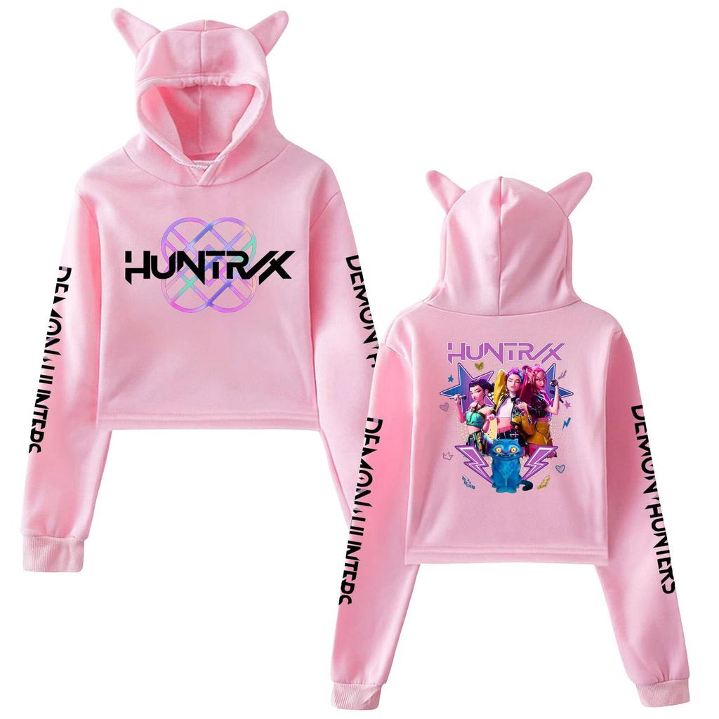 Kpop Demon Hunters Huntrix Crop Tops Cat Ears Sweatshirt Long Sleeve Girls Fashion Hoodie