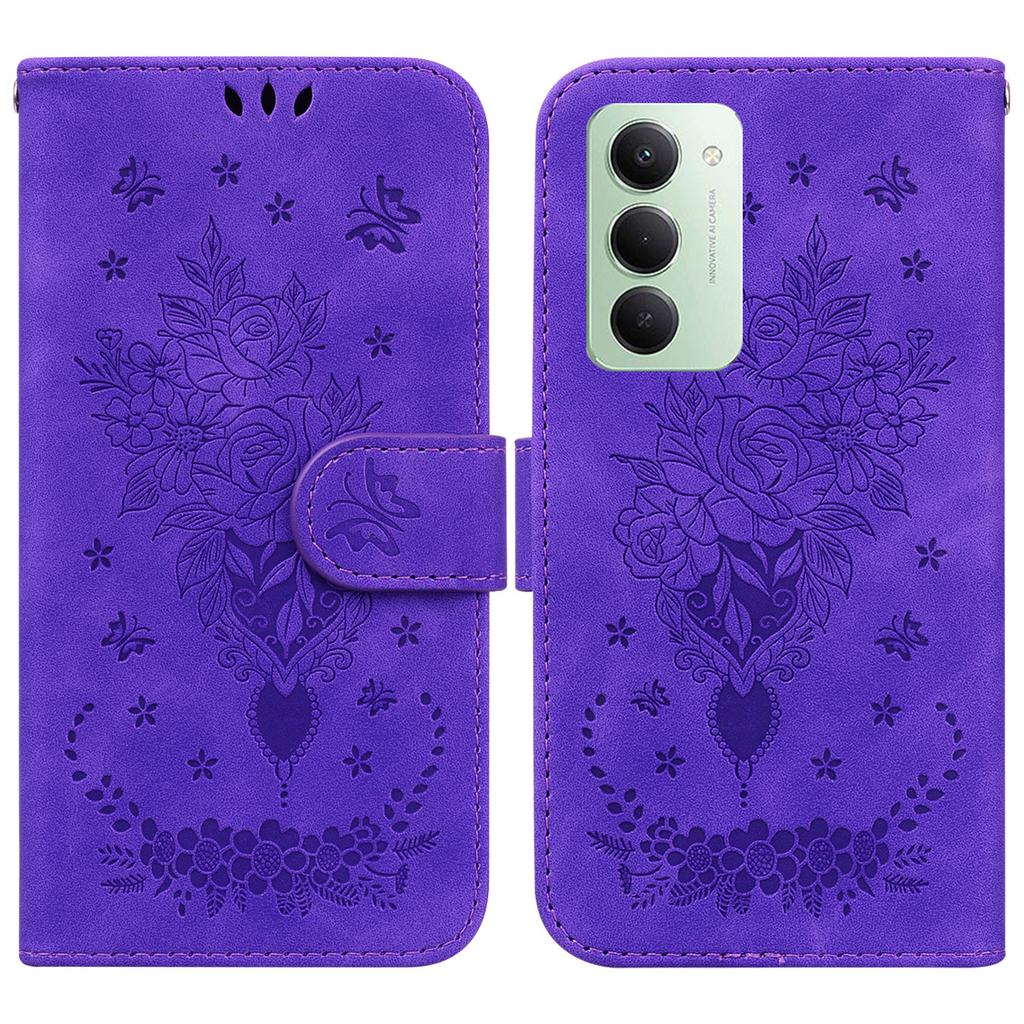 For Xiaomi Redmi 15 4G (EU) (171mm) Case Butterfly Flower Imprint PU Leather Wallet Phone Cover with Strap