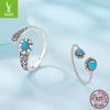 Vintage Sunflower Turquoise Open Ring, Couple'S Classical Engraved S925 Sterling Silver Ring