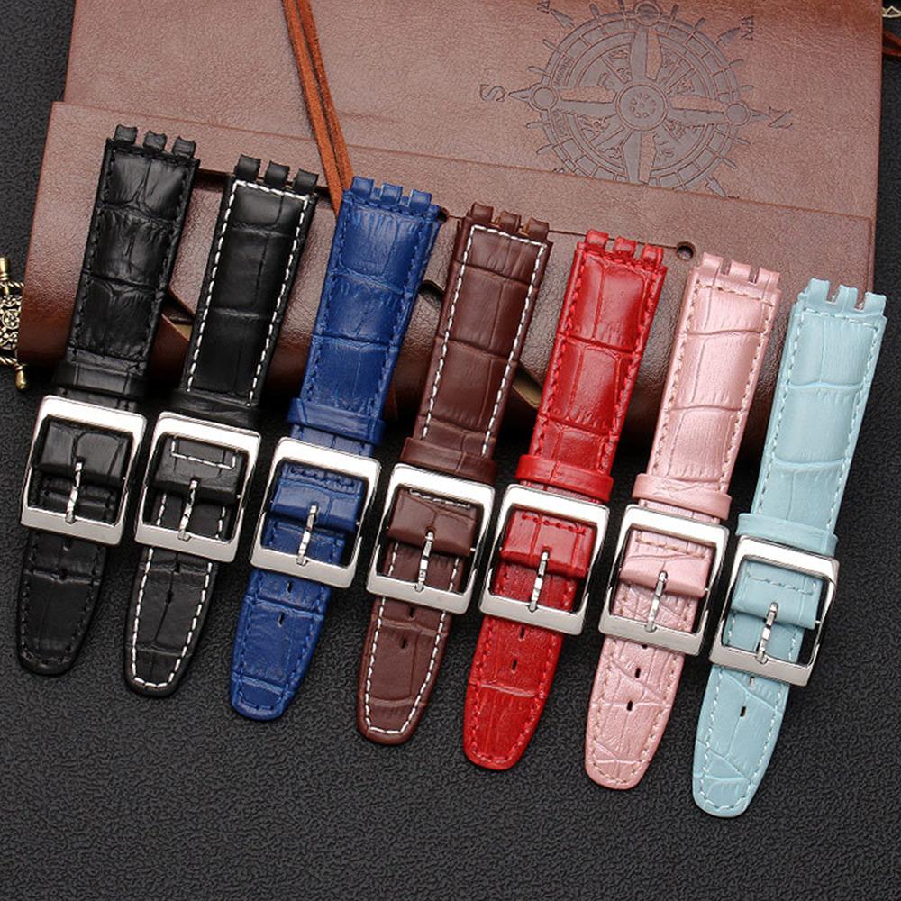 17 мм 19 мм Оригинальный ремешок для часов из телячьей кожи Для Swatch Мужской Женский Браслет с узором под аллигатора Аксессуары для ремешка