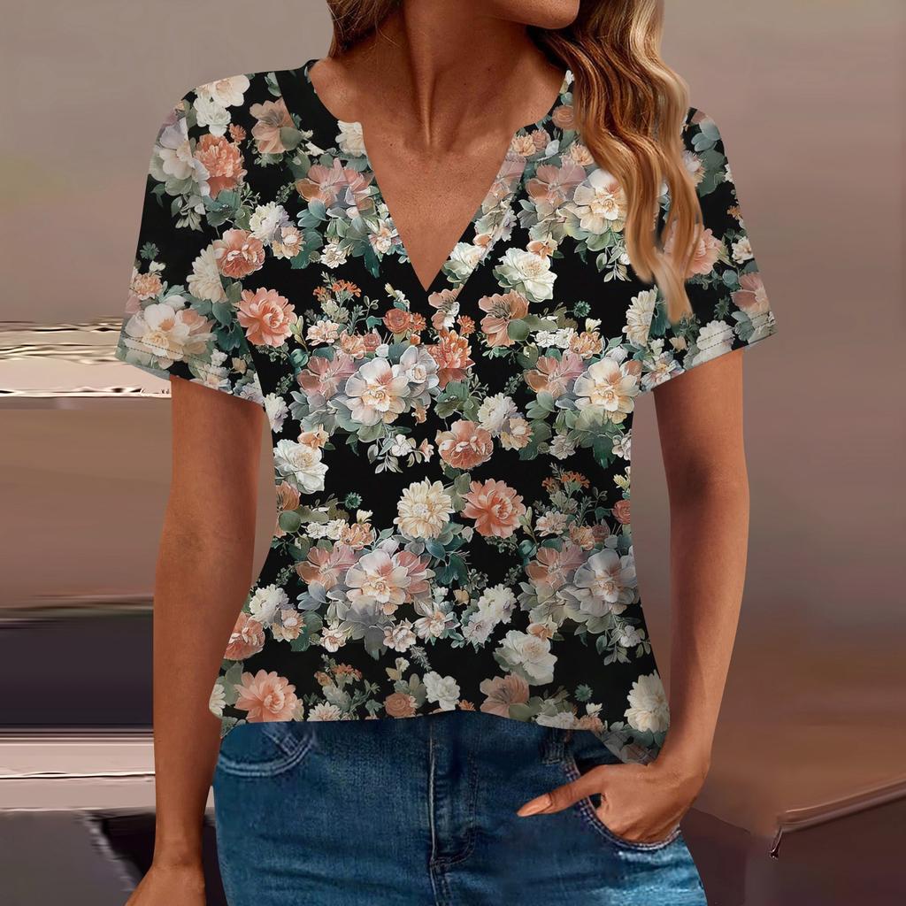 Women's T Shirt Tee Printed Short Sleeve Daily Weekend Fashion Basic V Neck Regular Top