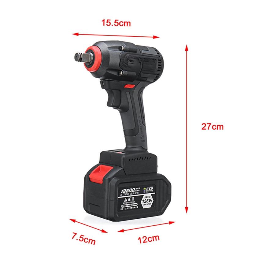 128V Electric Brushless Wrench 19800mAh Large Capacity Power Wrench Tool 1 OR 2 Lithium Batteries