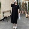 Летнее платье больших размеров 2025 года Женское повседневное винтажное платье с круглым вырезом Черное базовое длинное свободное платье
