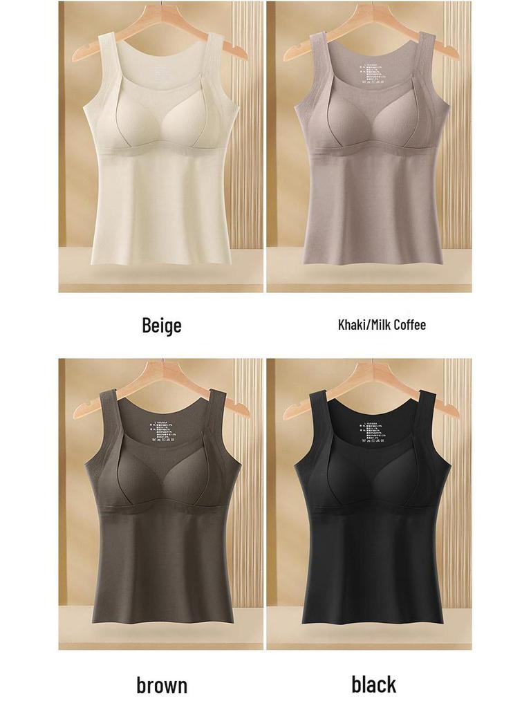 Женский антистатический длинный теплый жилет: Встроенные чашки бюстгальтера, Акрил, Мягкий цельный верхний и нижний слой для осени/зимы