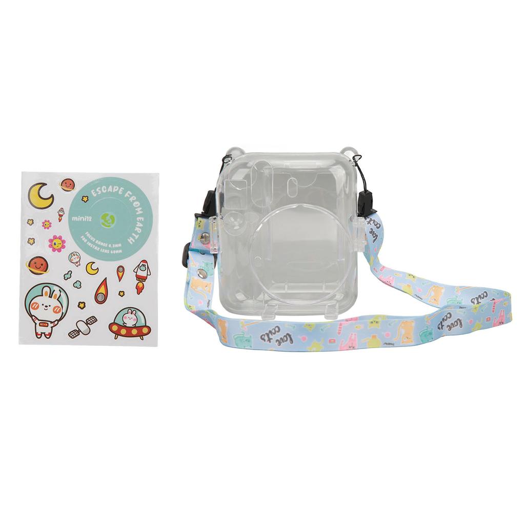 Комплект чехла для моментальной камеры Плечевой ремень Наклейка Чехол для камеры Прочный Защитный прозрачный чехол для камеры для Instax Mini 12