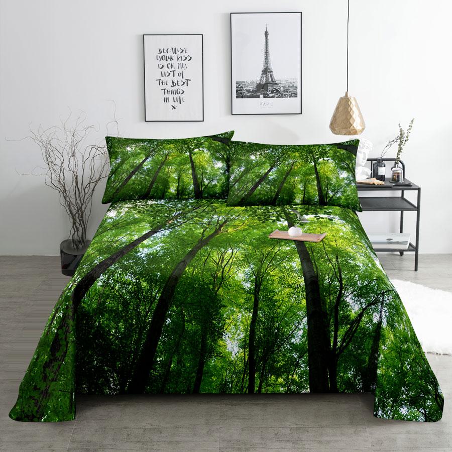Bed Sheet Pillowcase Bedding Set Linens Cover Senic Queen King Double Size 220x240 Trees for Bedroom Soft Twin Full Single New