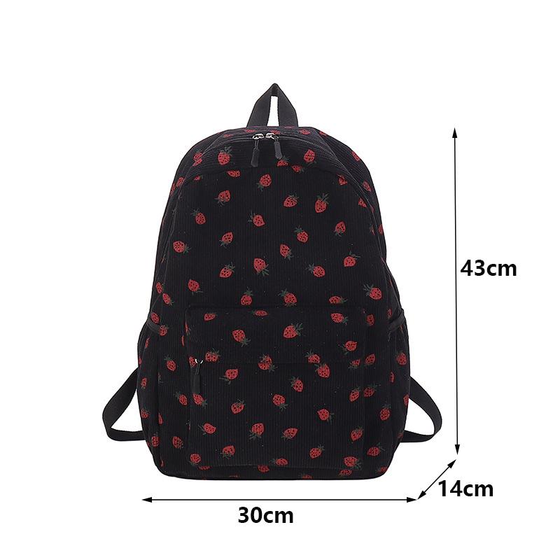 Вельветовый рюкзак с клубникой, повседневный дорожный рюкзак, большая вместимость, модный подростковый рюкзак, регулируемый ремешок для путешествий на открытом воздухе AVE