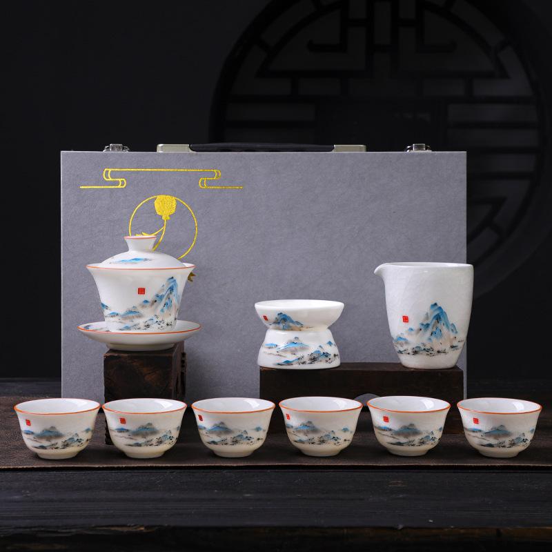 Бежевый Кильн Чайный Набор Белый Фарфор Керамика Кунг-фу Чайный Набор Домашний Чайник Подарочная Коробка Компания Бизнес-подарки